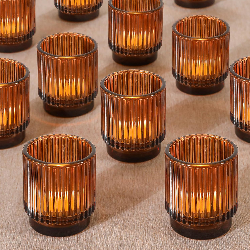 Amber Jar Candle - Vintage Ribbed Amber Glass Tealight &