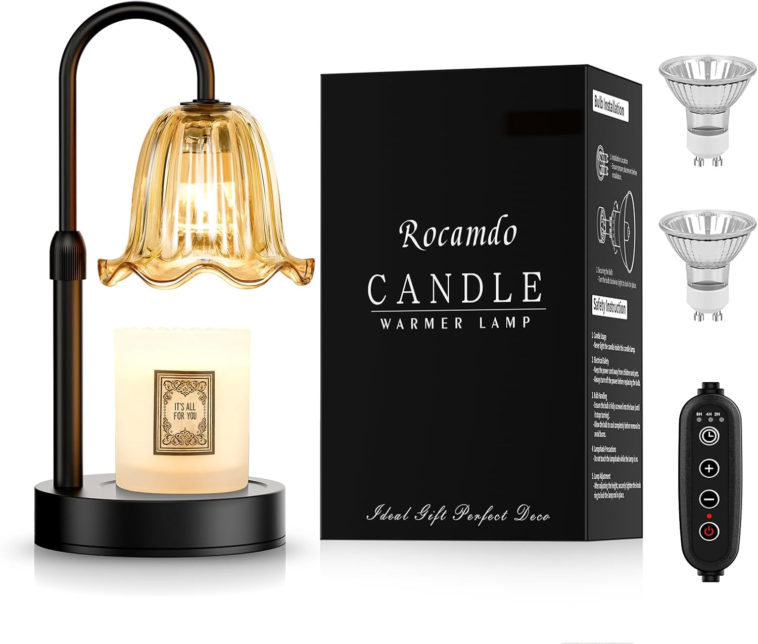Amber Jar Candle - Candle Warmer Lamp with Timer, Dimmable