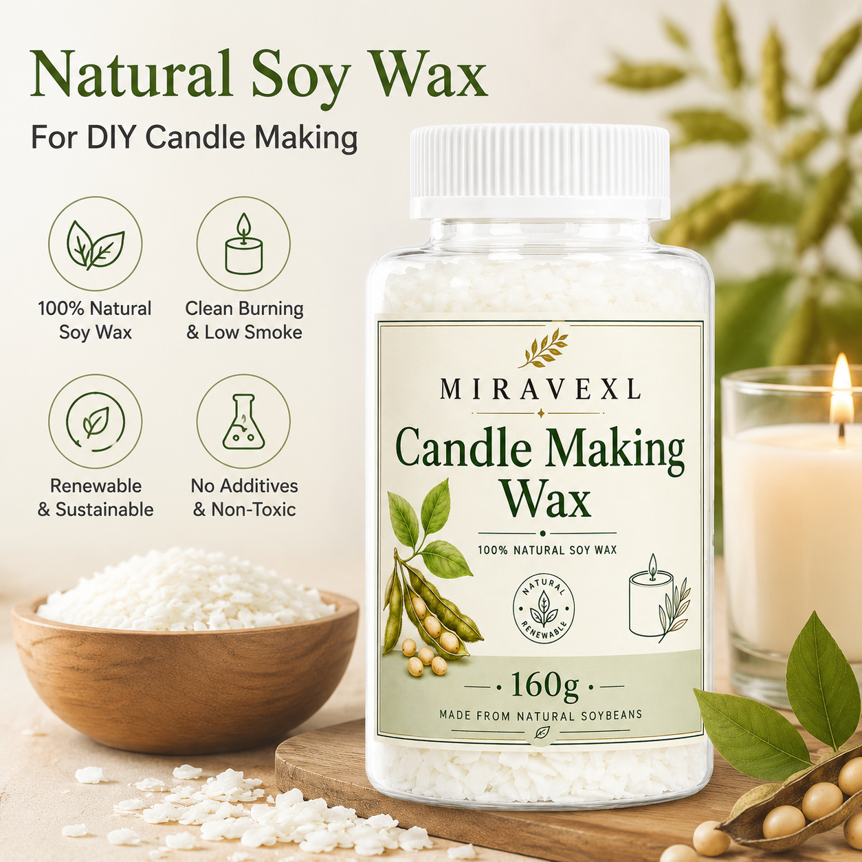MIRAVEXL Soy Candle Wax 160g o - đánh giá và giá Soy Wax Flake