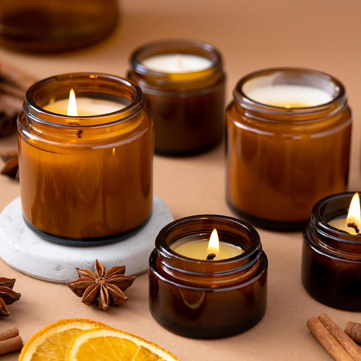 Glass Candle Jars, 4oz Amber R - đánh giá và giá Amber Jar Candle
