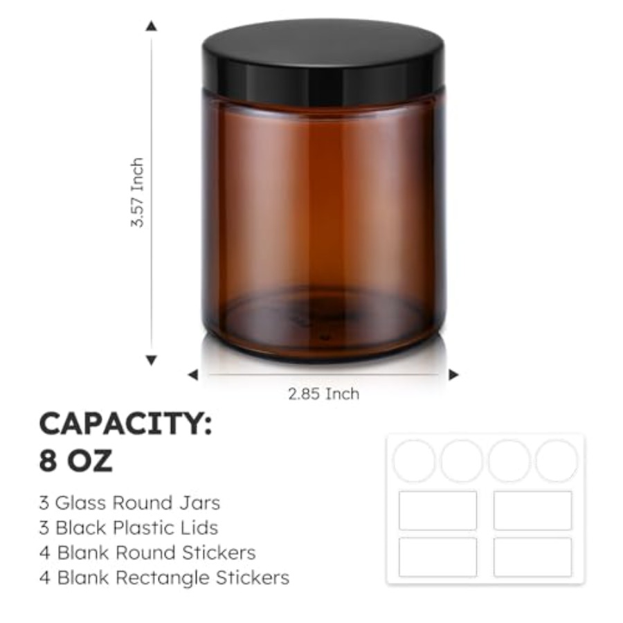 8oz Amber Glass Jars with Lids - đánh giá và giá Amber Jar Candle