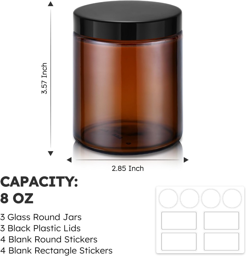 8oz Amber Glass Jars with Lids - đánh giá và giá Amber Jar Candle