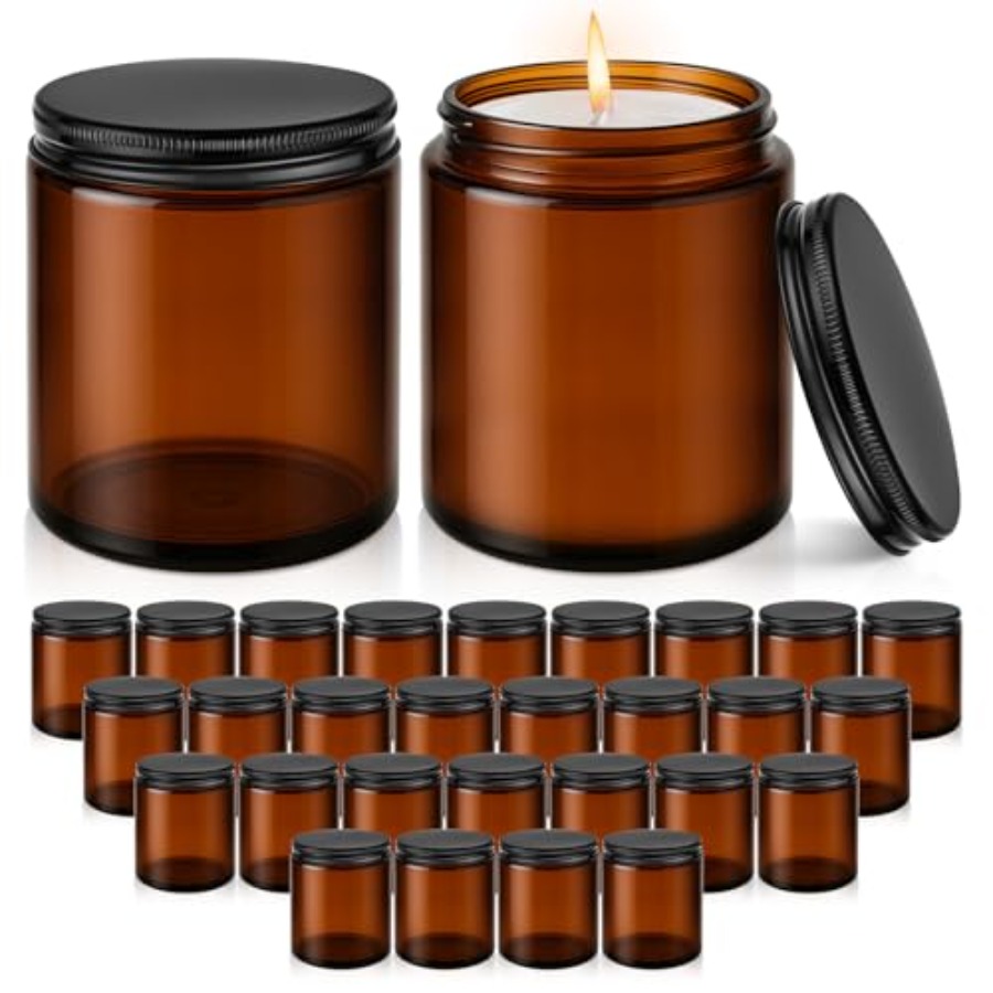 8oz Glass Jars with Lids, 30 P - đánh giá và giá Amber Jar Candle