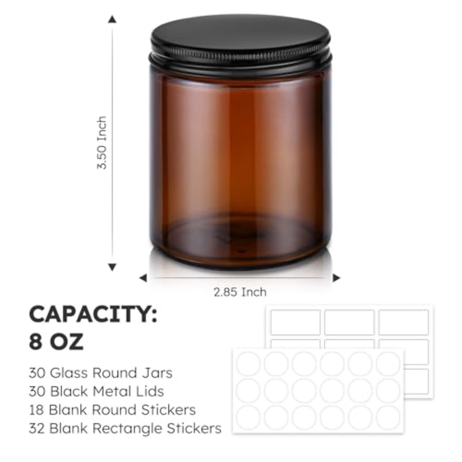 8oz Glass Jars with Lids, 30 P - đánh giá và giá Amber Jar Candle