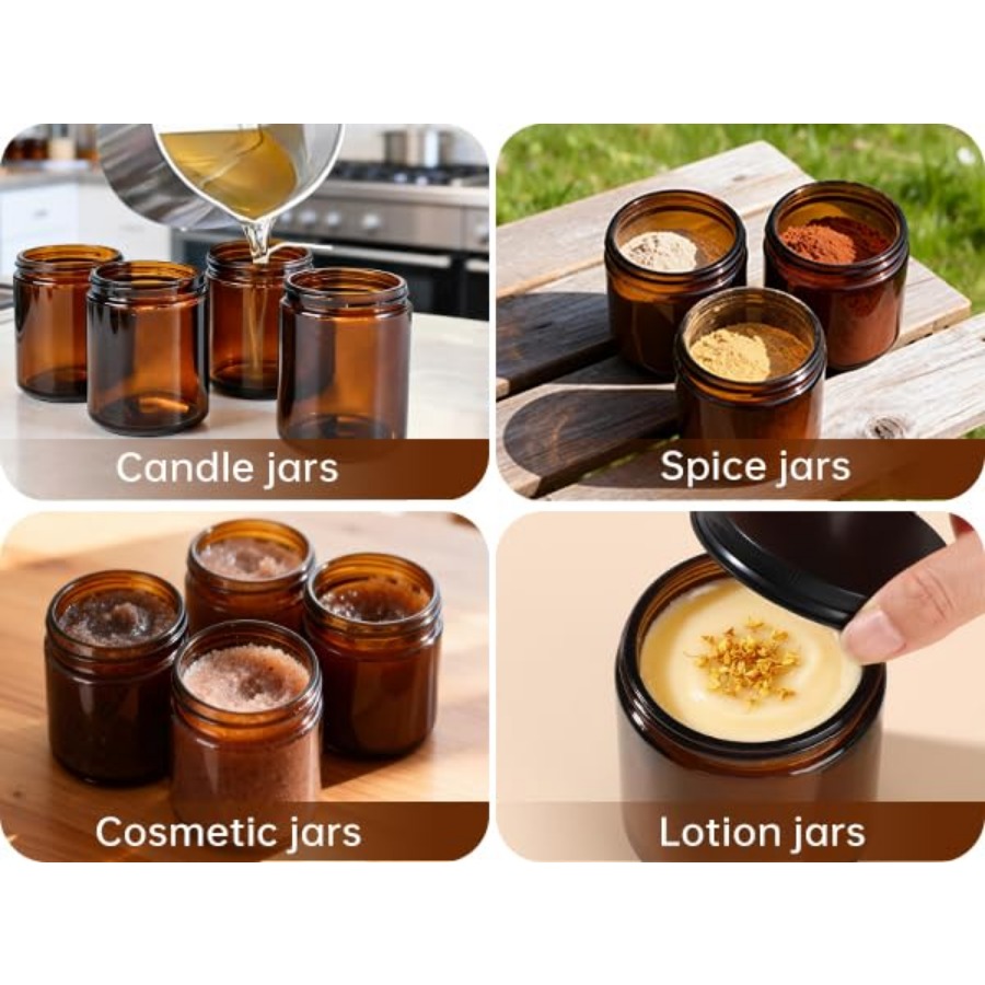 8oz Amber Glass Jars with Lids - đánh giá và giá Amber Jar Candle