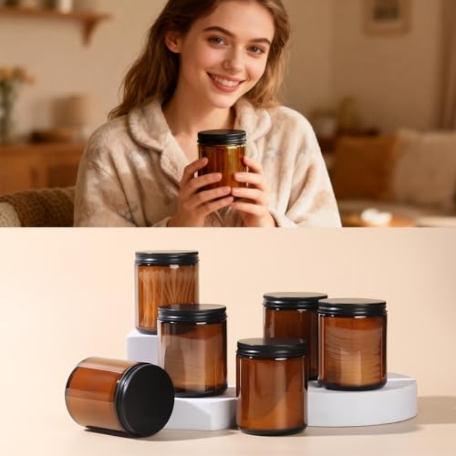 8oz Amber Glass Jars with Lids - đánh giá và giá Amber Jar Candle